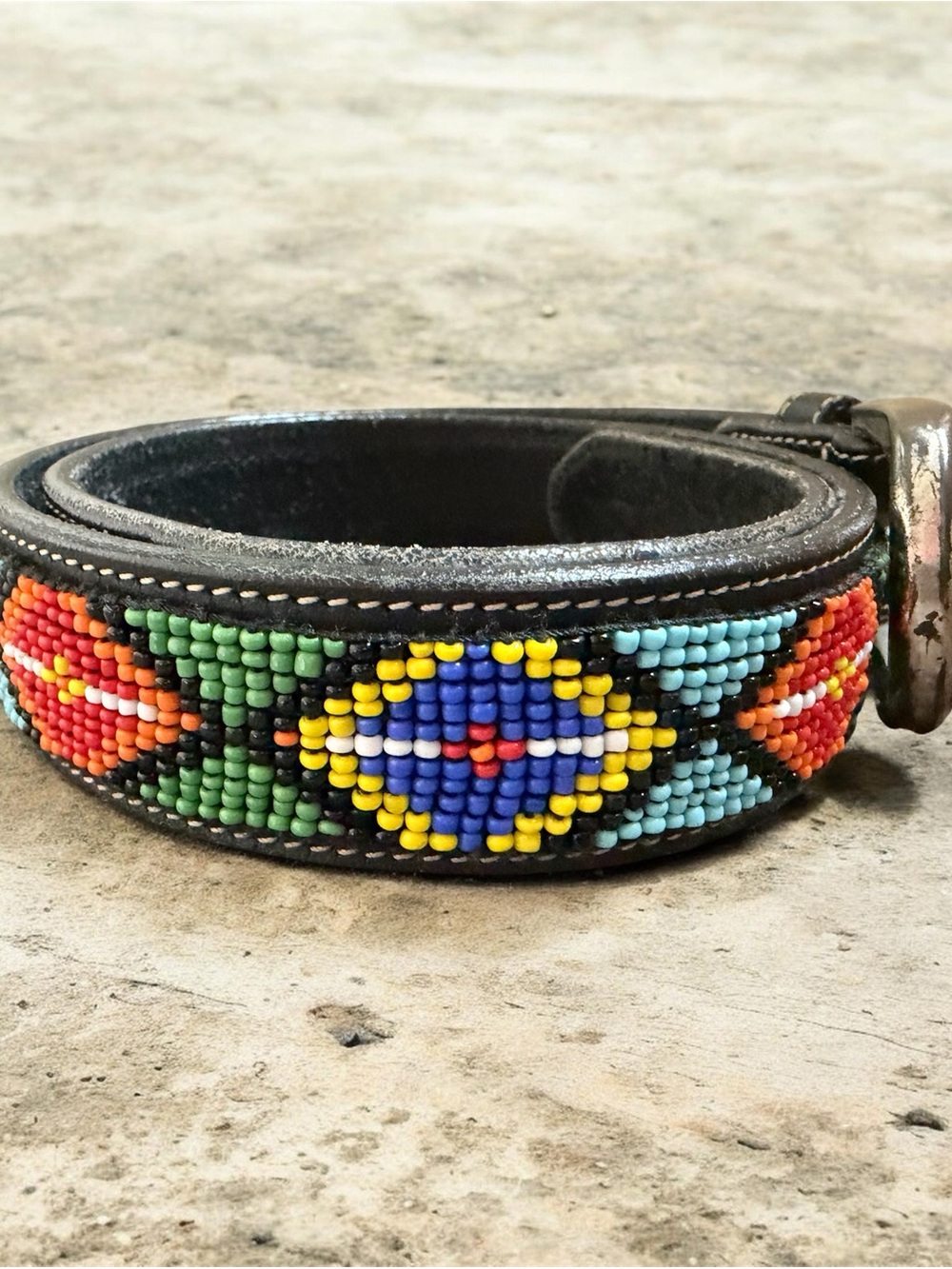 Vintage 90’s Gap Leather Geometric Diamond Beaded Belt -Size 30-EUC